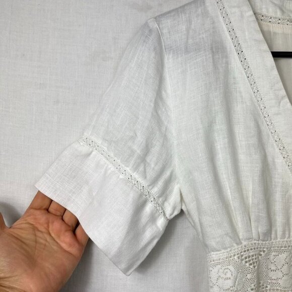 Nenette Linen Lace Short Dress Women Small - Medium Coquette Cottage Romantic - Picture 6 of 16